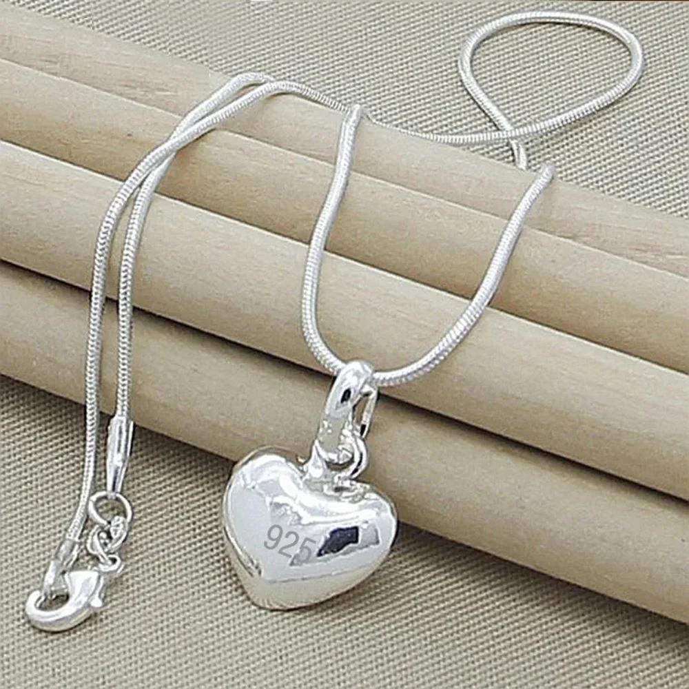 Snake 925 Sterling Silver Rope Chain Heart Love Necklace Wedding Engagement - Picture 6 of 9